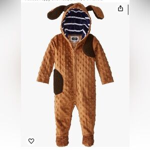 Mudpie minky hooded puppy dog romper 0/6m